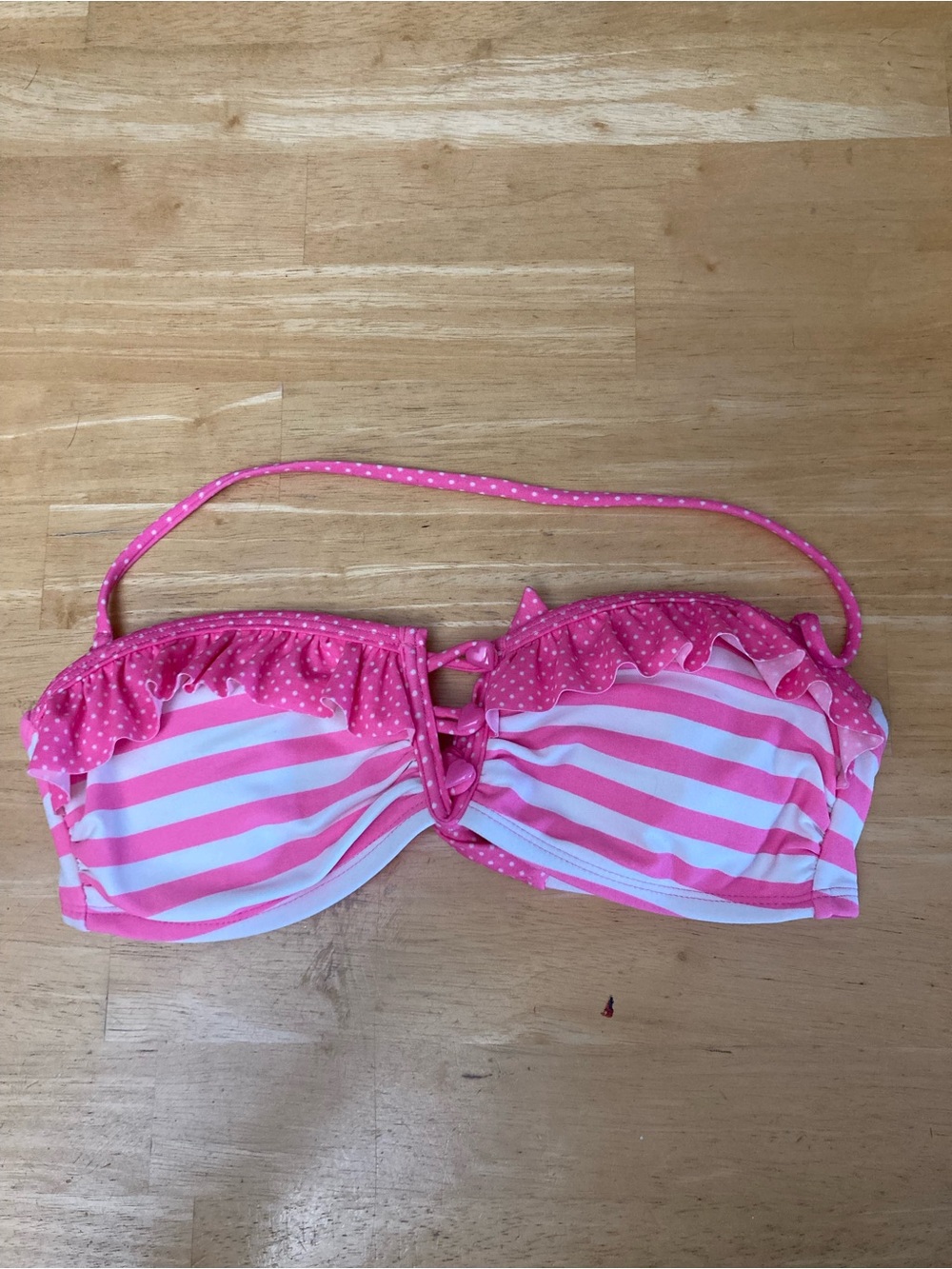 Pink & White Striped Ruffle Bikini Top